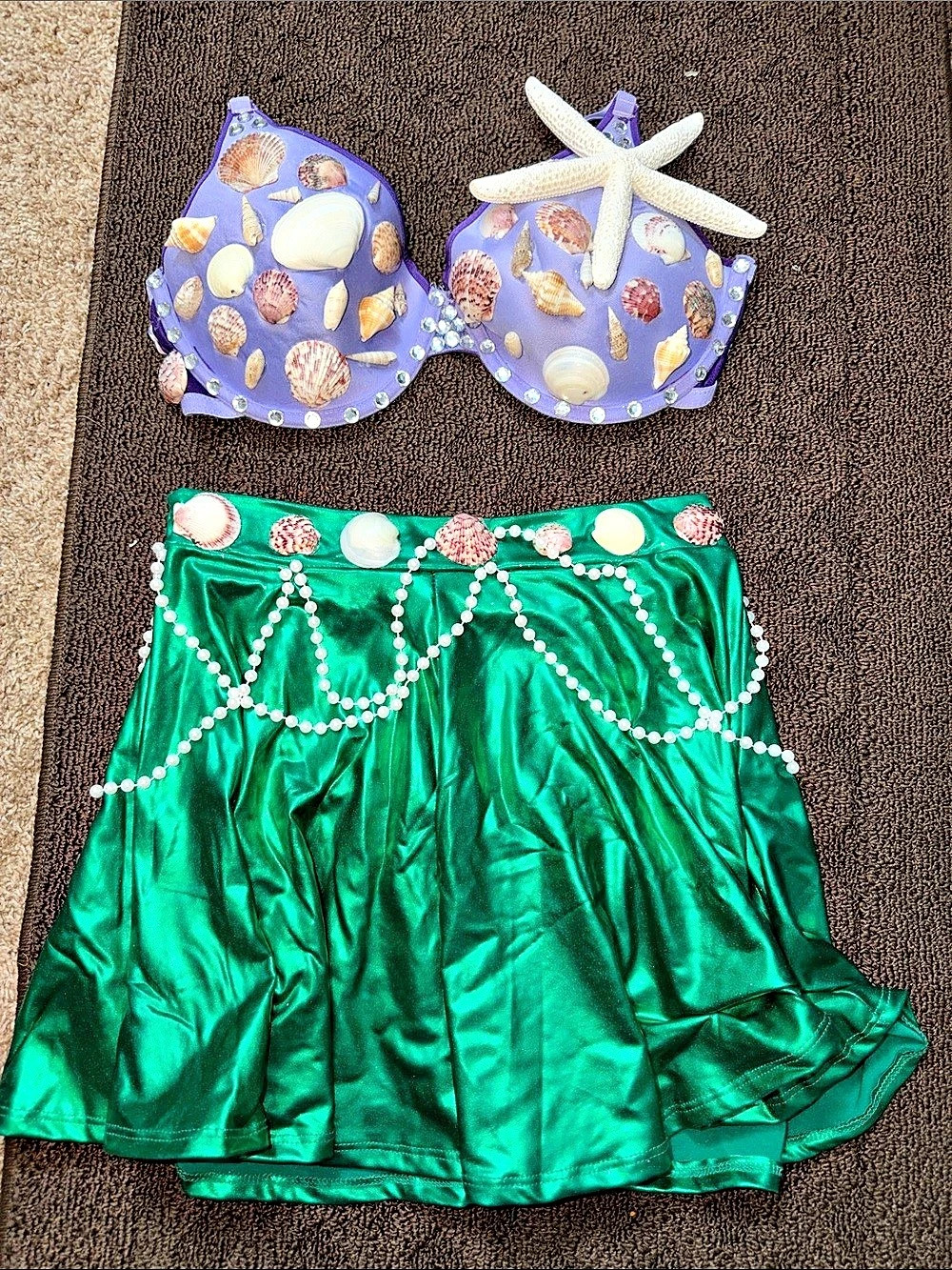 Roma Costume Shell Embellished Bikini Set in Purple & Green Size Medium cup c 36